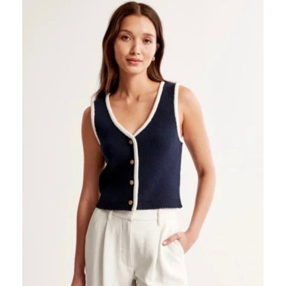 Abercrombie & Fitch Sweater Vest Womens XS Black Contrast Trim Preppy Knit